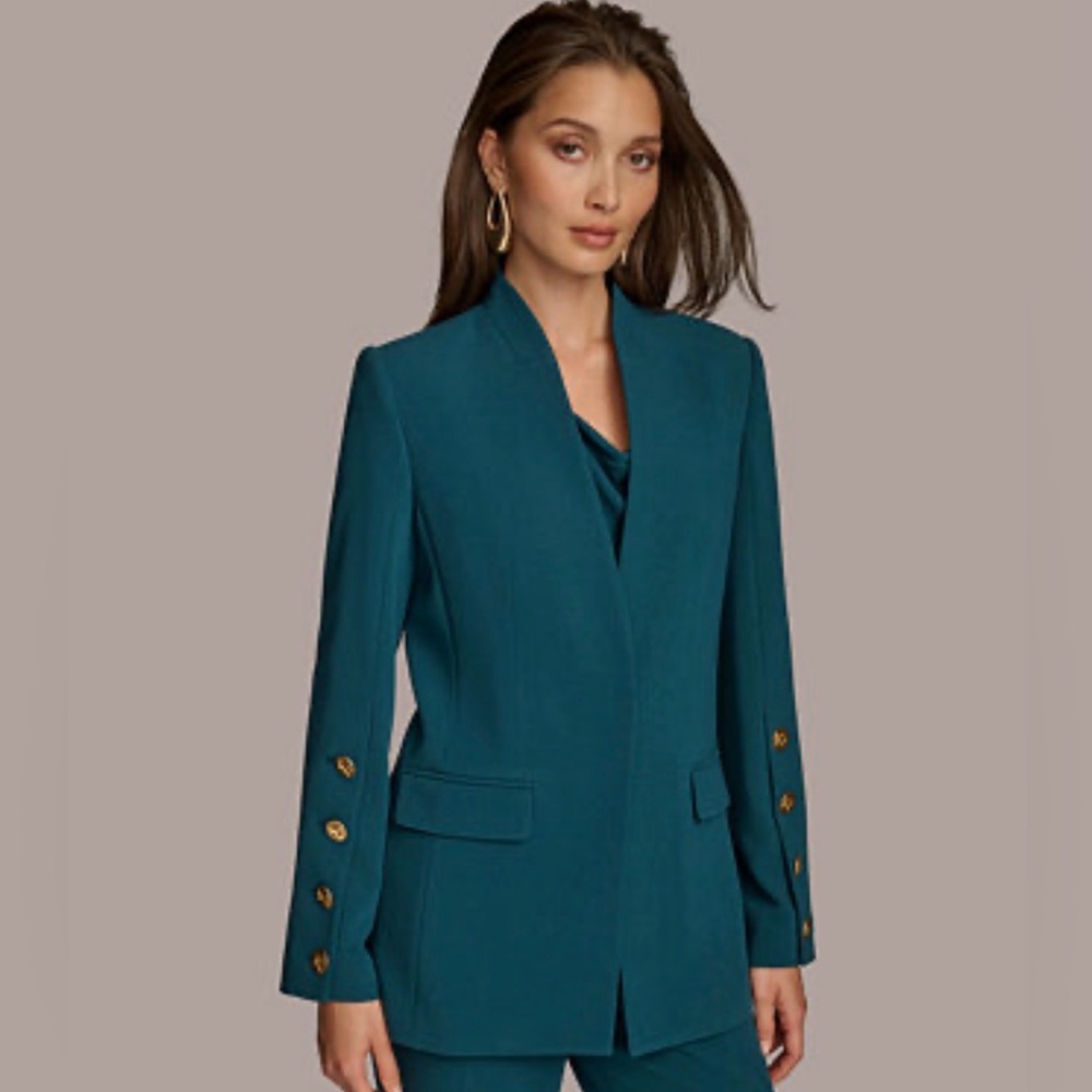 NWT Donna Karan Teal Women's Blazer Jacket with Gold Buttons